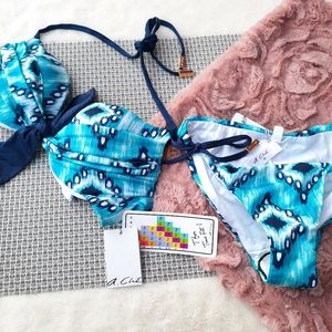 A Che Kimber Pushup Bandeau Jolie String Ikat Printed Bikini Swimsuit NEW Travel